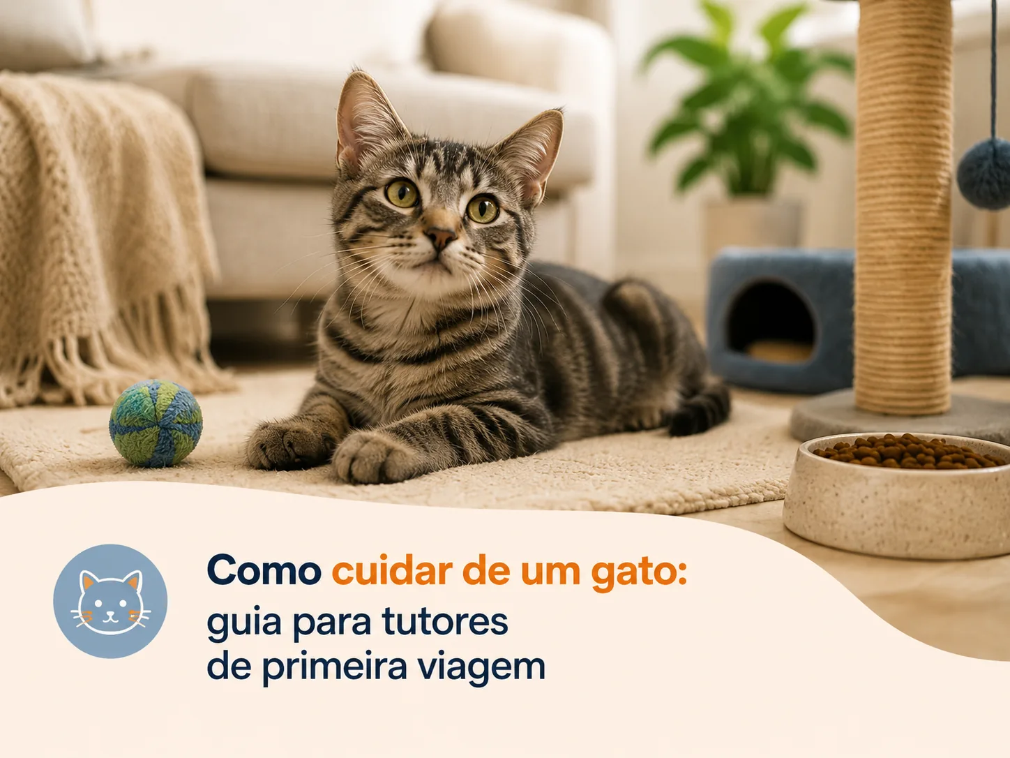Tutor de primeira viagem cuidando do gato em casa