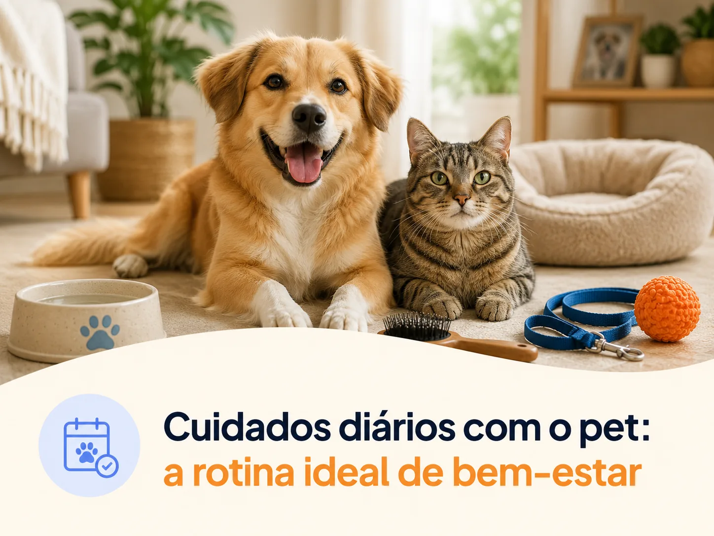 Tutor cuidando da rotina diária do pet com alimentação e higiene