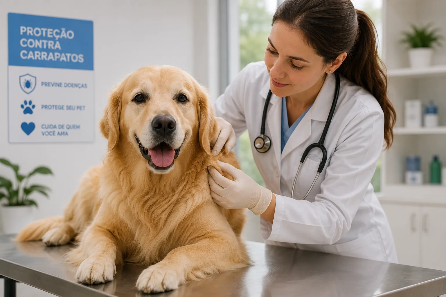 Cachorro sendo examinado por veterinário para detectar doença do carrapato