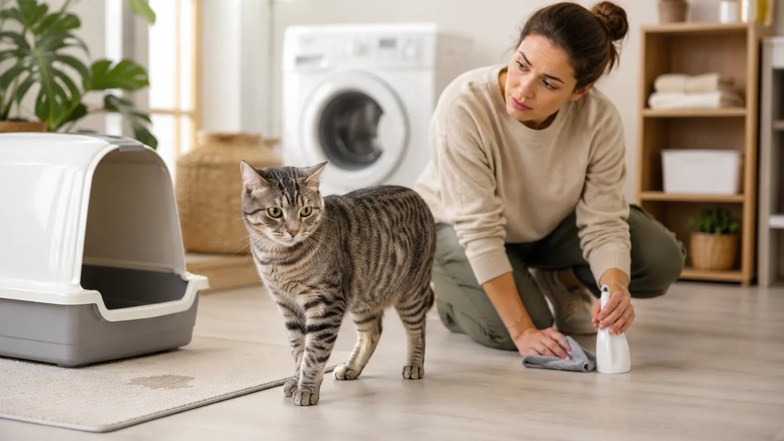 Gato distante da caixa de areia demonstrando comportamento de eliminação inadequada