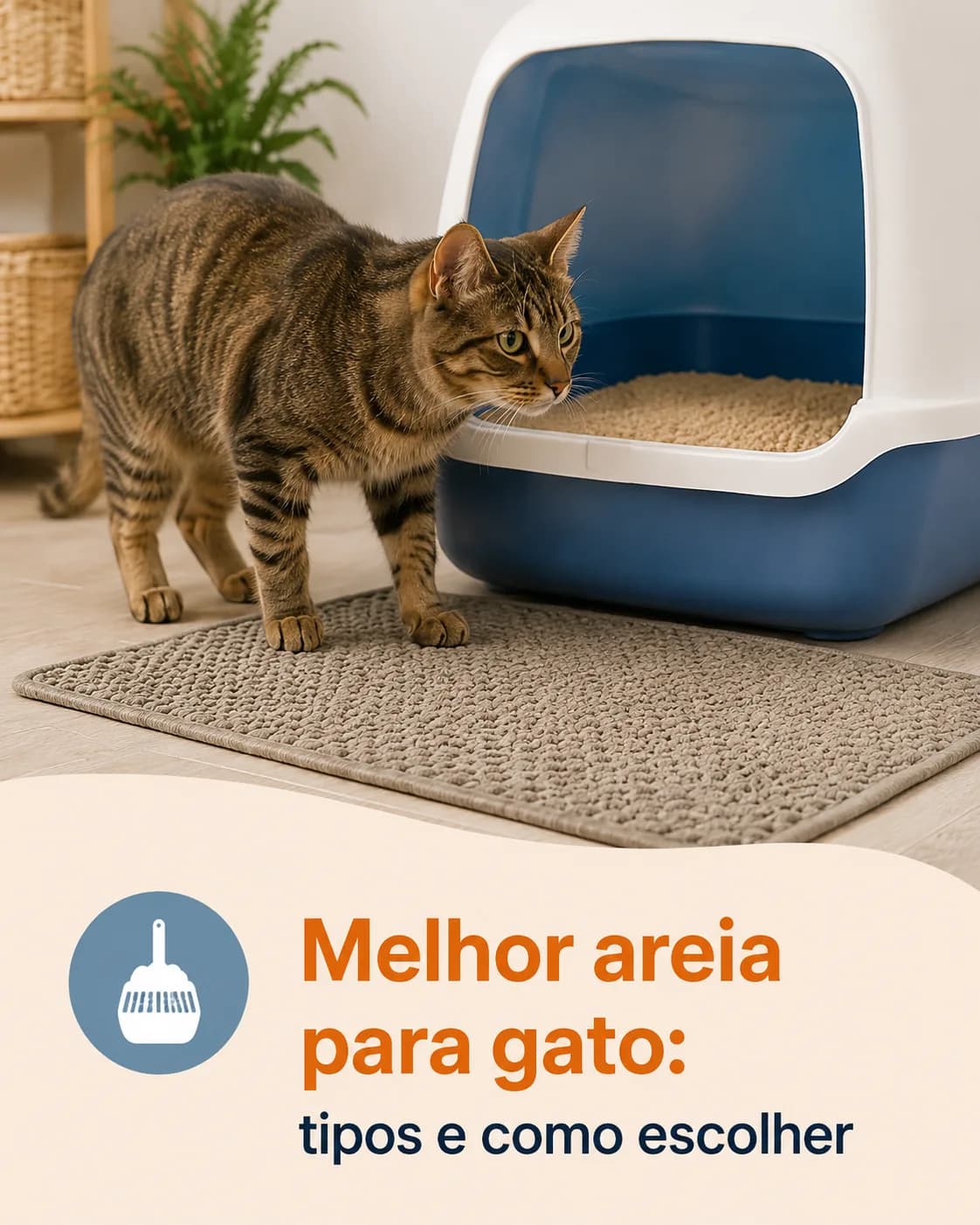 Gato usando caixa de areia com diferentes tipos de areia ao lado