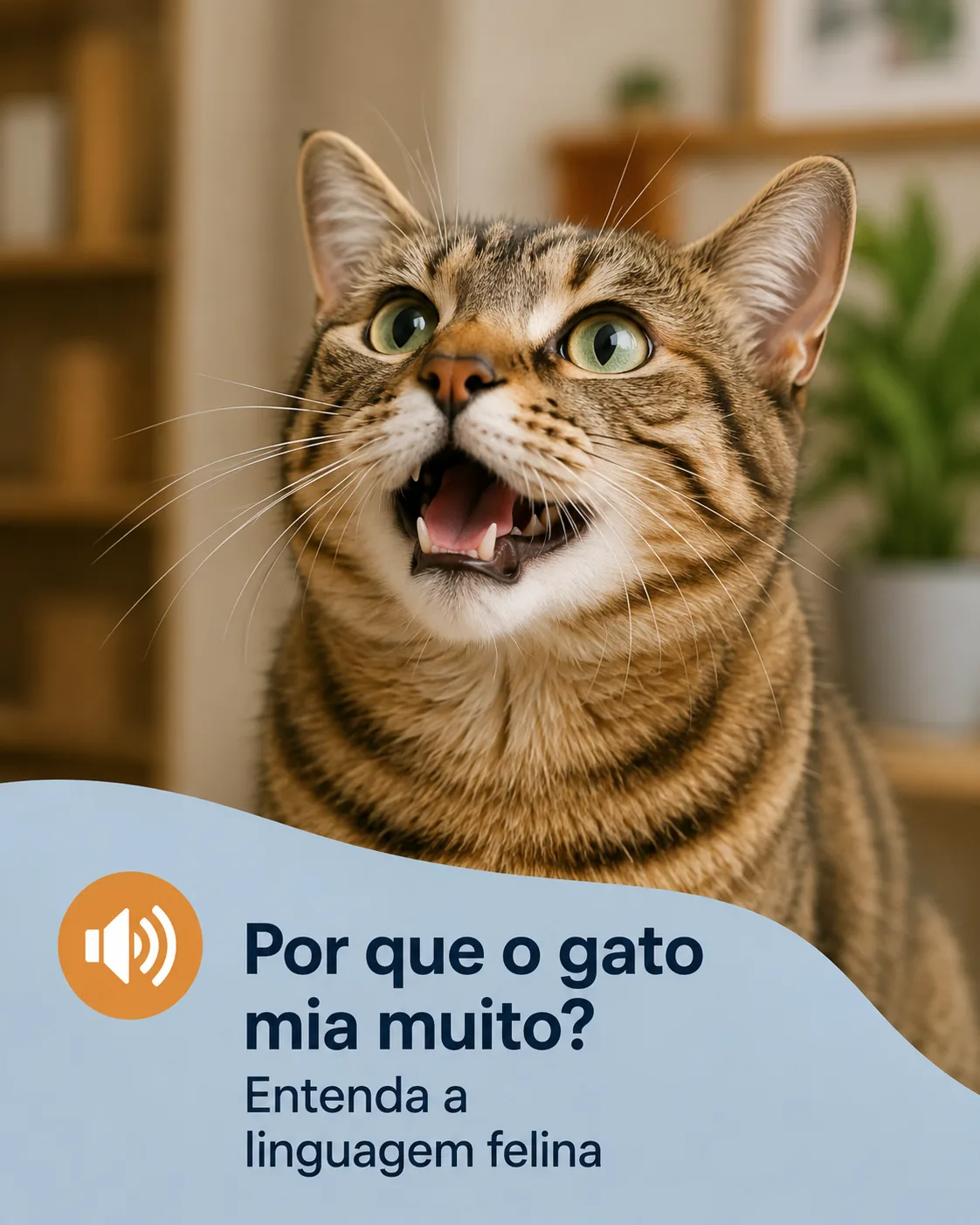 Gato miando expressivamente para o tutor em momento de comunicação