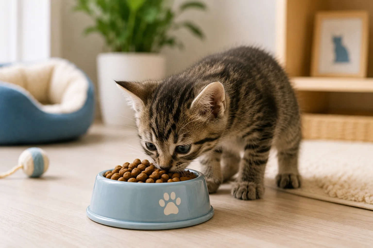 Filhote de gato comendo ração específica para sua fase de vida