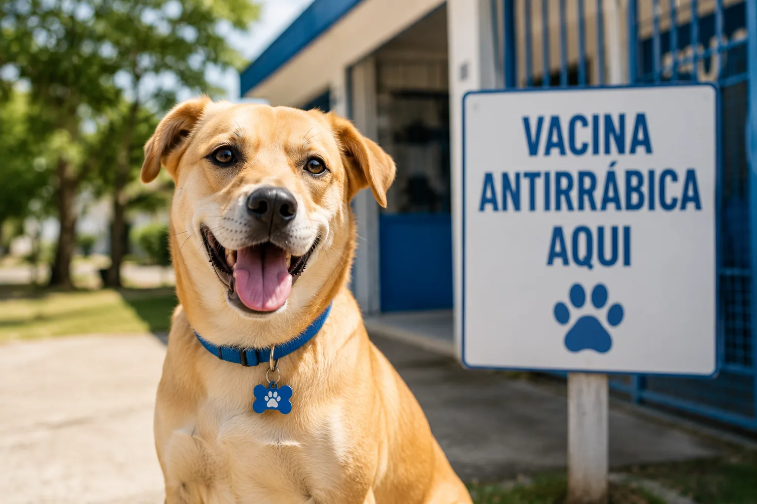 Cachorro recebendo vacina antirrábica em campanha pública de vacinação